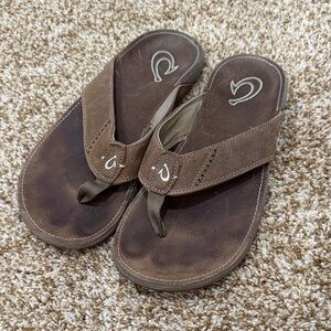 Brown OluKai Leather Flip Flops